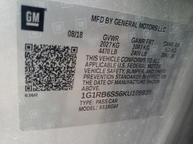2019 CHEVROLET VOLT PREMI 1G1RB6S56KU105935