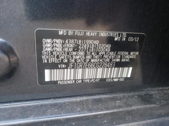 2012 SUBARU IMPREZA WR JF1GR7E66CG228483