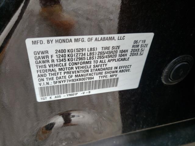 2019 HONDA PASSPORT T 5FNYF7H93KB007994