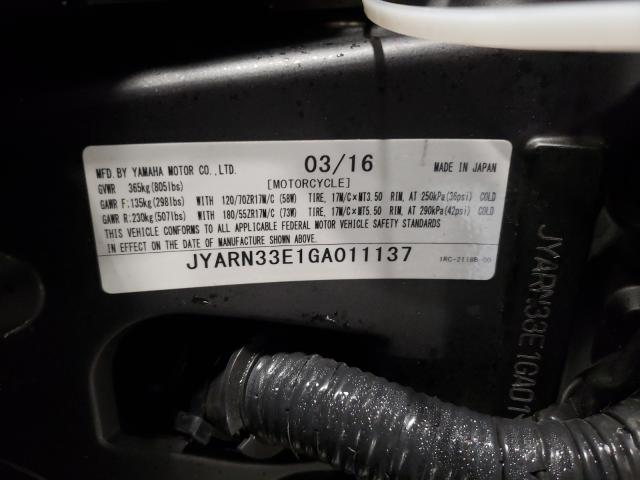 2016 YAMAHA FZ09 JYARN33E1GA011137