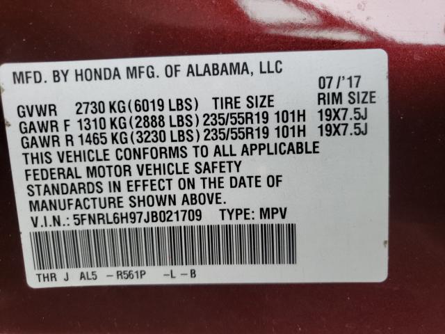 2018 HONDA ODYSSEY EL 5FNRL6H97JB021709