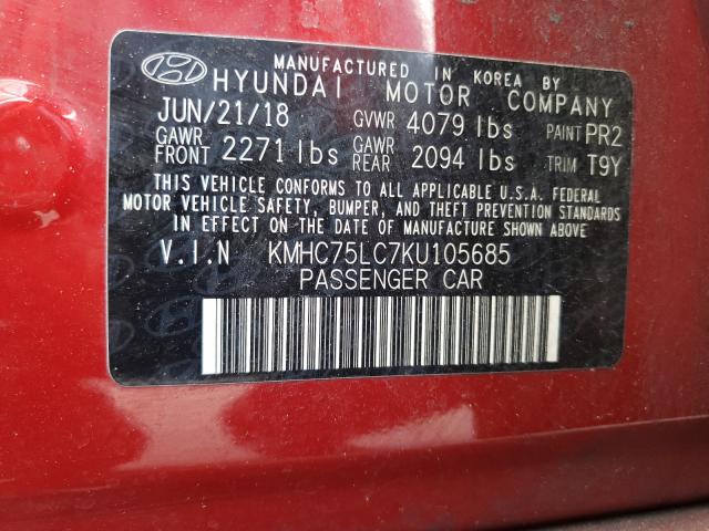 2019 HYUNDAI IONIQ SEL KMHC75LC7KU105685