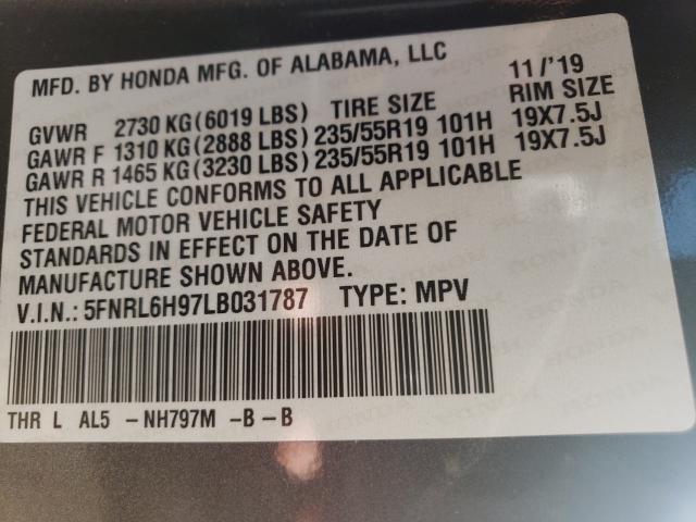 2020 HONDA ODYSSEY EL 5FNRL6H97LB031787