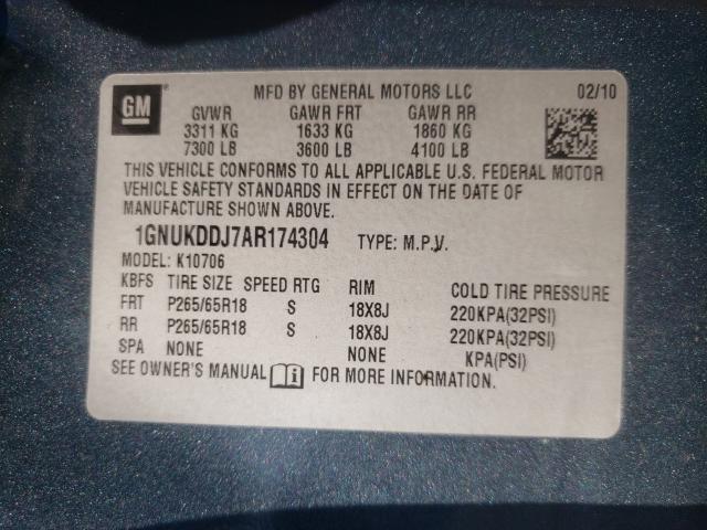2010 CHEVROLET TAHOE HYBR 1GNUKDDJ7AR174304
