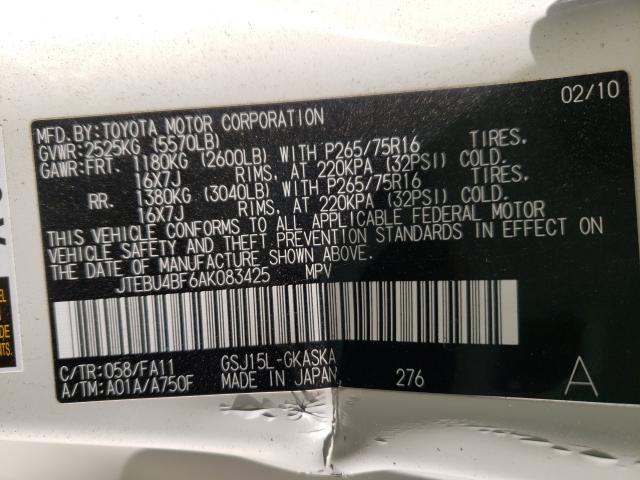 2010 TOYOTA FJ CRUISER JTEBU4BF6AK083425