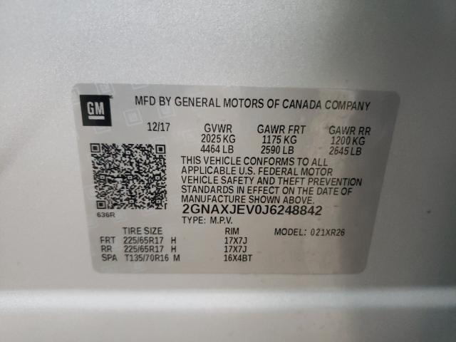 2GNAXJEV0J6248842 | 2018 Chevrolet equinox lt