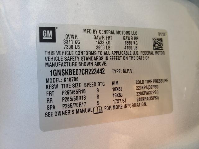 2012 CHEVROLET TAHOE 4X4 1GNSKBE07CR223442