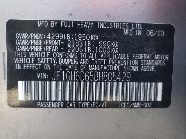 2011 SUBARU IMPREZA OU JF1GH6D65BH805429