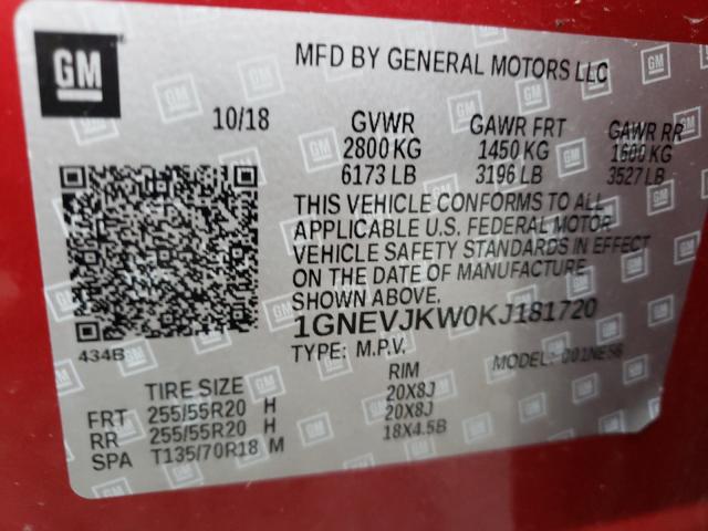 2019 CHEVROLET TRAVERSE H 1GNEVJKW0KJ181720