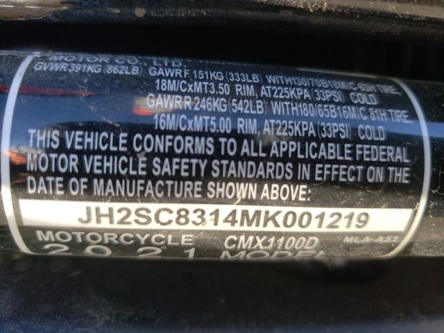 2021 HONDA CMX1100 D JH2SC8314MK001219