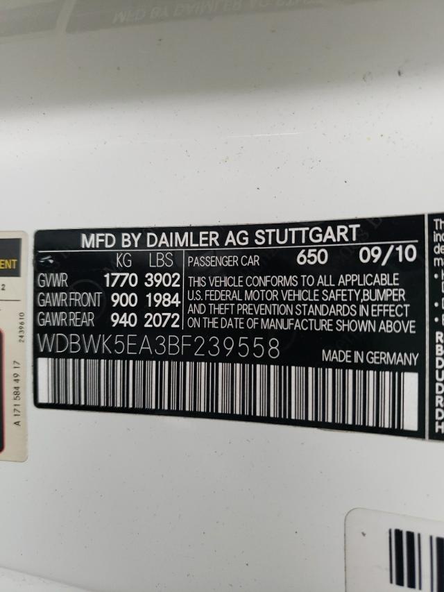 2011 MERCEDES-BENZ SLK 300 WDBWK5EA3BF239558