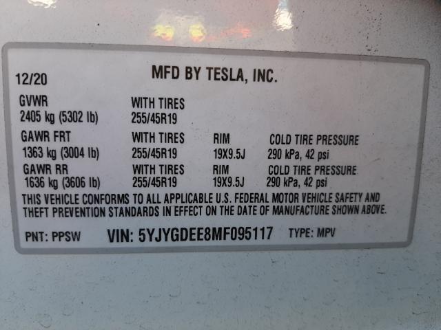 2021 TESLA MODEL Y 5YJYGDEE8MF095117