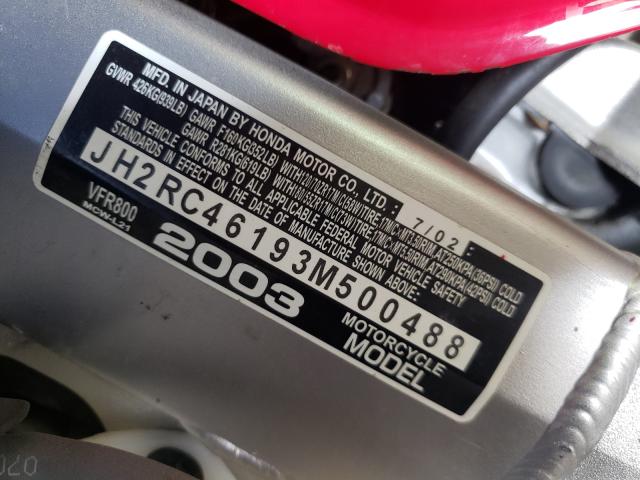 2003 HONDA VFR800 JH2RC46193M500488