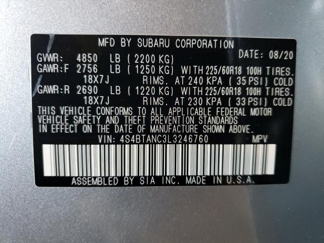 2020 SUBARU OUTBACK LI 4S4BTANC3L3246760