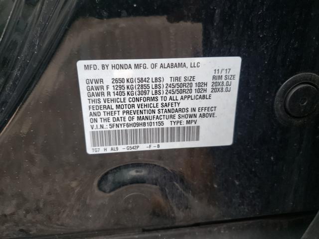 2017 HONDA PILOT ELIT 5FNYF6H09HB101155
