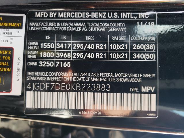 2019 MERCEDES-BENZ GLS 550 4M 4JGDF7DE0KB223883