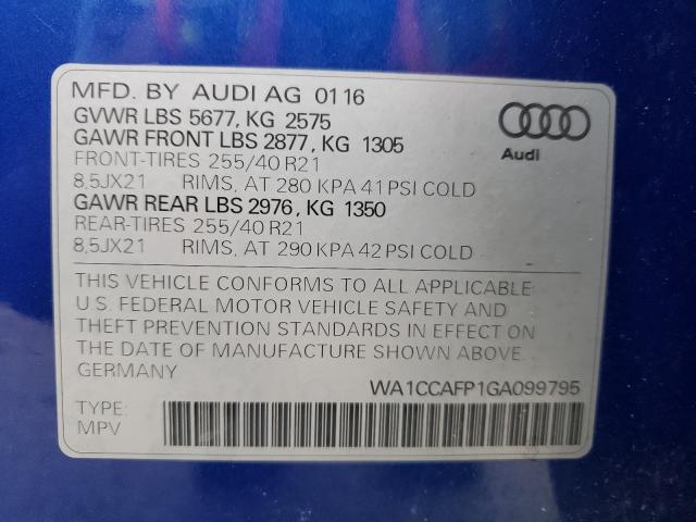 2016 AUDI SQ5 PREMIU WA1CCAFP1GA099795