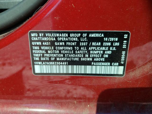 2019 VOLKSWAGEN PASSAT WOL 1VWLA7A35KC004491