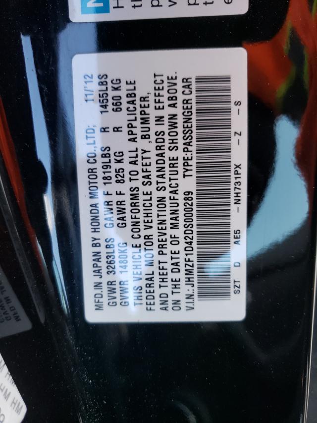 2013 HONDA CR-Z JHMZF1D42DS000289
