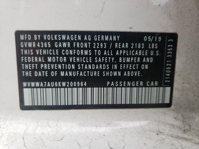 2019 VOLKSWAGEN GOLF R WVWWA7AU6KW200964