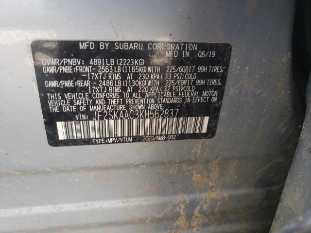 2019 SUBARU FORESTER JF2SKAAC3KH562837