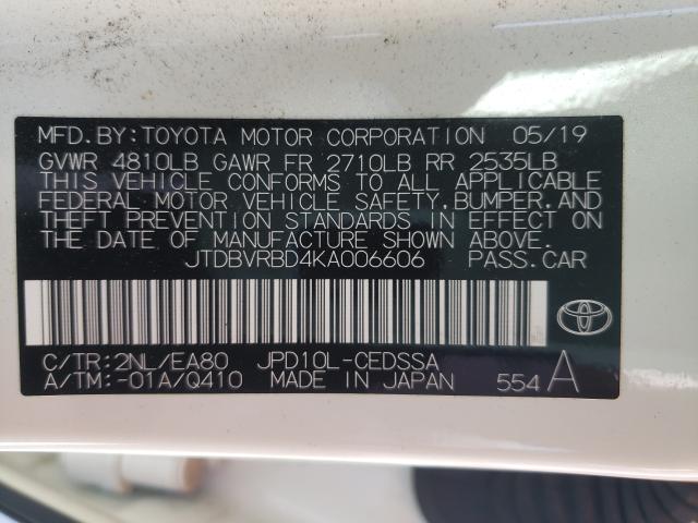 2019 TOYOTA MIRAI JTDBVRBD4KA006606