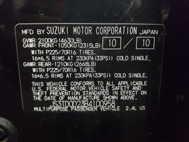 2011 SUZUKI GRAND VITA JS3TD0D23B4100958