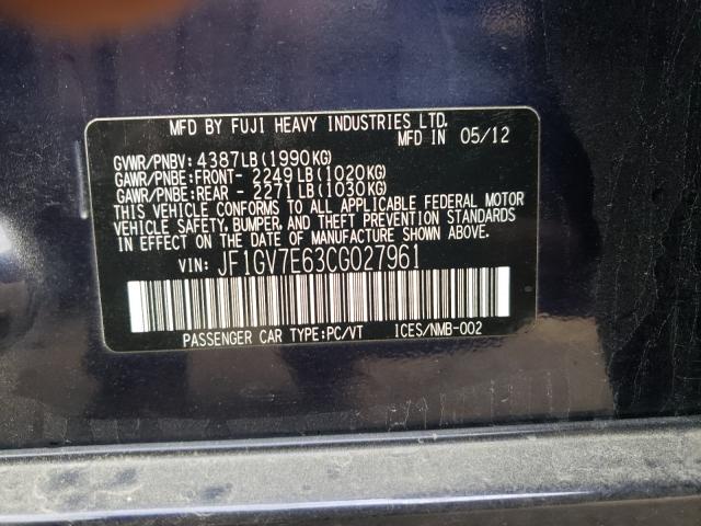 2012 SUBARU IMPREZA WR JF1GV7E63CG027961