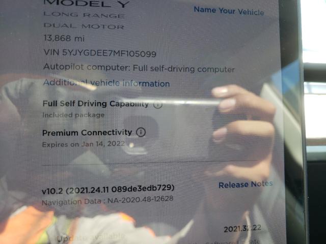2021 TESLA MODEL Y 5YJYGDEE7MF105099
