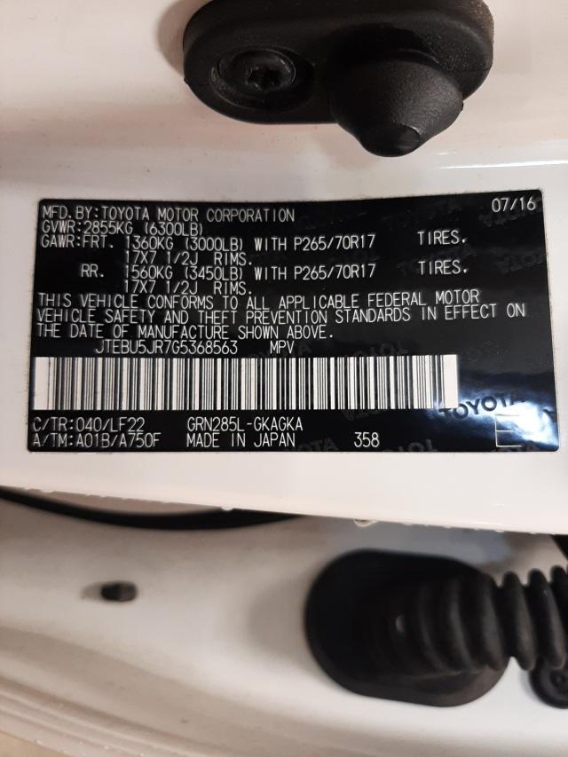 2016 TOYOTA FORUNNER JTEBU5JR7G5368563