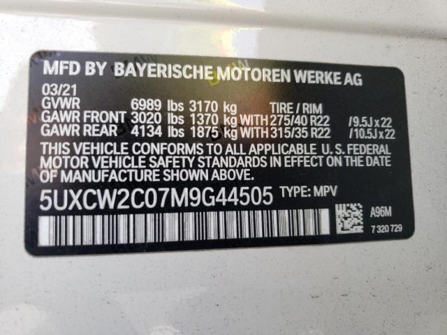 VIN 5UXCW2C07M9G44505 2021 BMW X7, Xdrive40I no.10