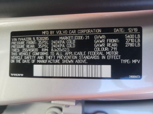 2020 VOLVO XC60 T6 IN YV4A22RL1L1530285