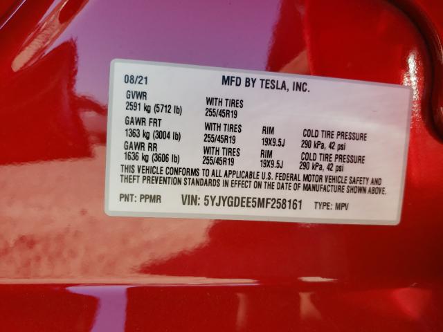 2021 TESLA MODEL Y 5YJYGDEE5MF258161