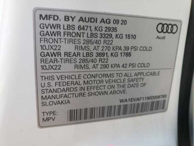 2021 AUDI Q8 PREMIUM WA1EVAF11MD006783
