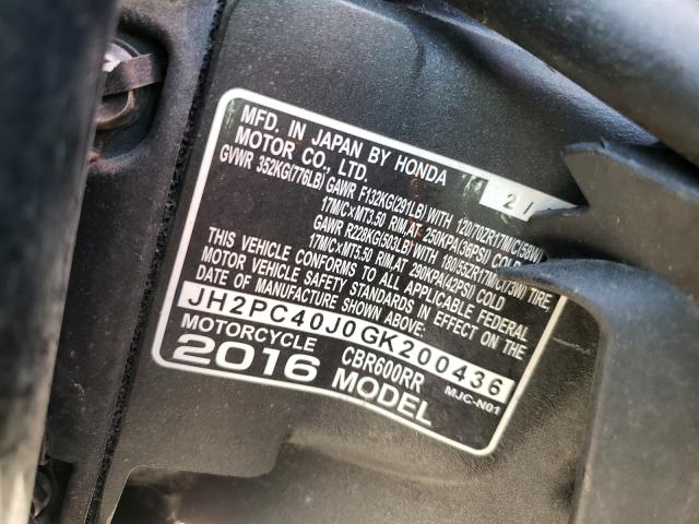 2016 HONDA CBR600 RR- JH2PC40J0GK200436