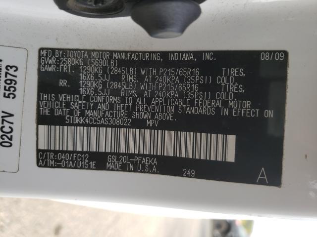 2010 TOYOTA SIENNA CE 5TDKK4CC5AS308022