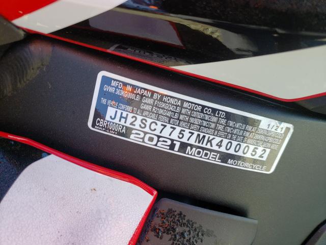 2021 HONDA CBR1000 RA JH2SC7757MK400052