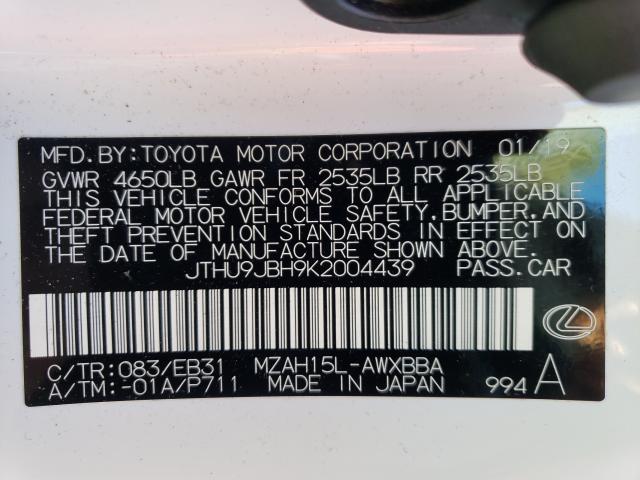2019 LEXUS UX 250H JTHU9JBH9K2004439