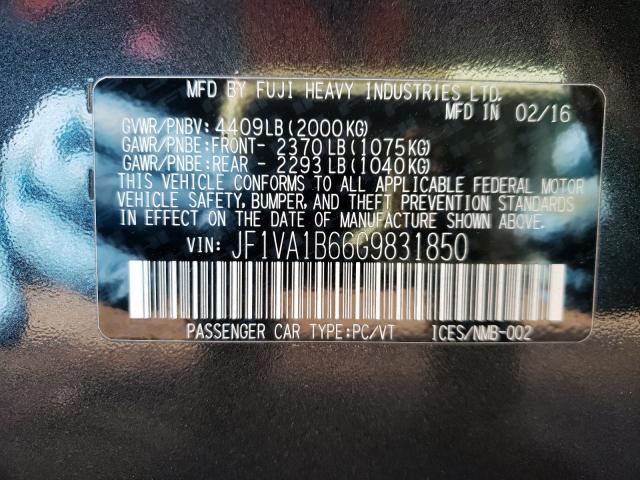 2016 SUBARU WRX JF1VA1B66G9831850