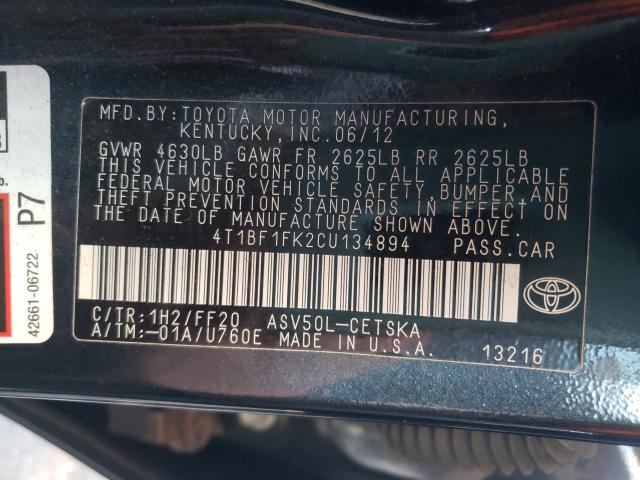 2012 TOYOTA CAMRY SE A 4T1BF1FK2CU134894