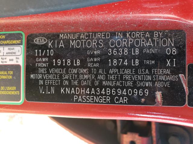 2011 KIA RIO BASE KNADH4A34B6940969