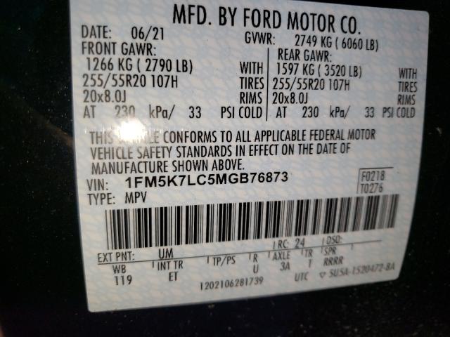 2021 FORD EXPLORER K 1FM5K7LC5MGB76873
