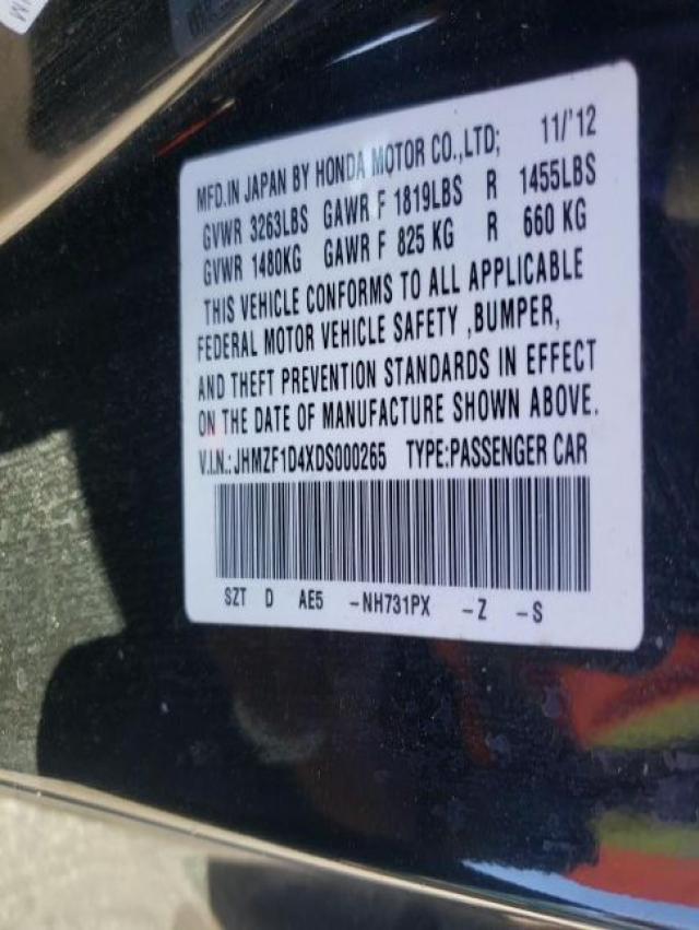 2013 HONDA CR-Z JHMZF1D4XDS000265