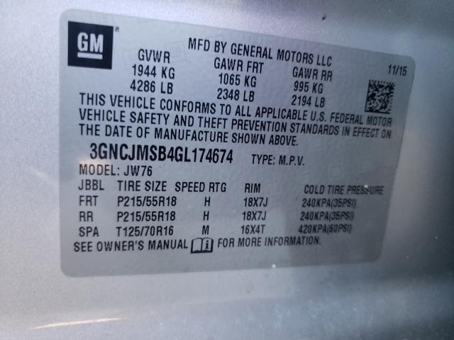 2016 CHEVROLET TRAX LTZ 3GNCJMSB4GL174674