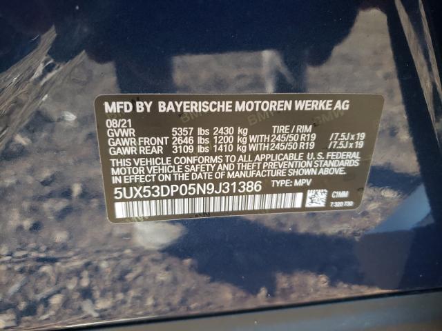 2022 BMW X3 3.0I 5UX53DP05N9J31386