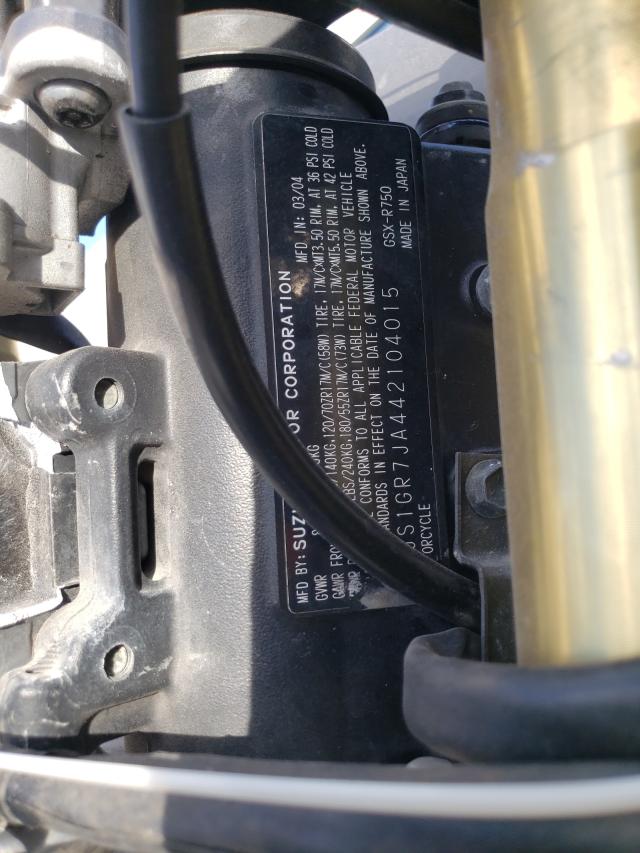 2004 SUZUKI GSX-R750 K JS1GR7JA442104015