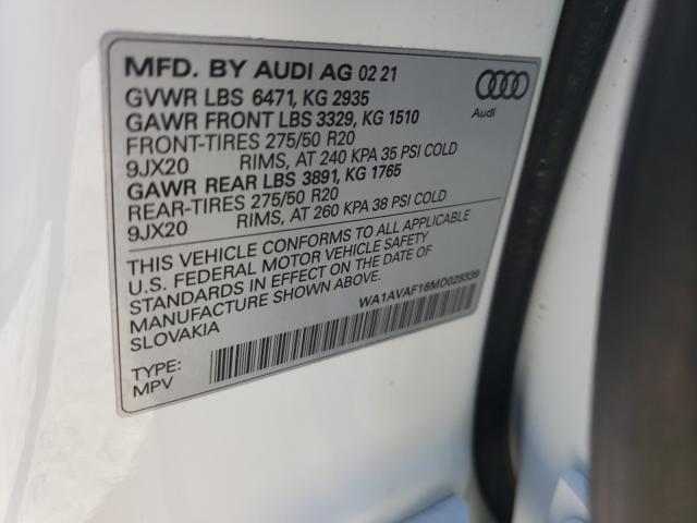 2021 AUDI Q8 PREMIUM WA1AVAF16MD028339
