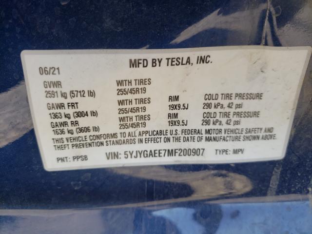 2021 TESLA MODEL Y 5YJYGAEE7MF200907