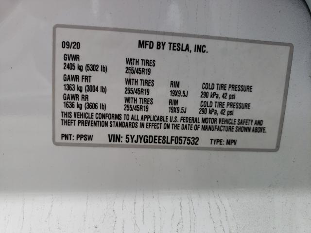 2020 TESLA MODEL Y 5YJYGDEE8LF057532