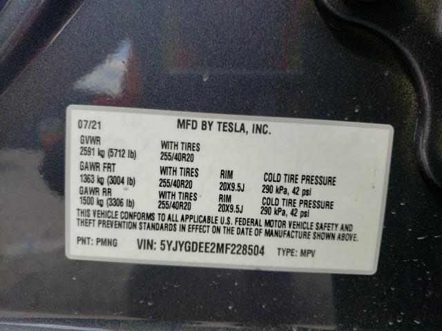 2021 TESLA MODEL Y 5YJYGDEE2MF228504